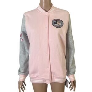 Disney 100 Mickey Mouse Club Varsity Jacket Women’s Small Pink Gray Letterman